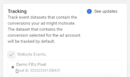 Tracking settings of the created ad