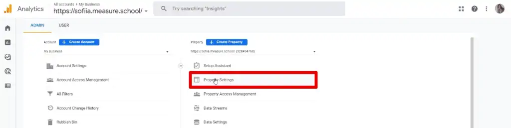 Accessing the property settings