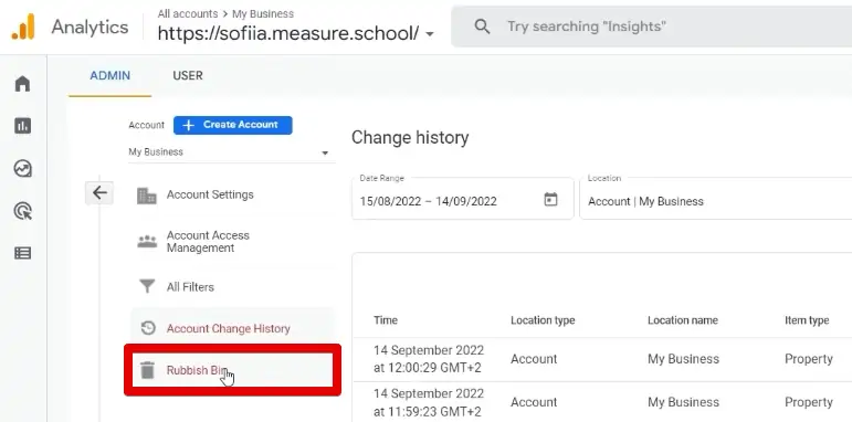 Accessing the rubbish bin