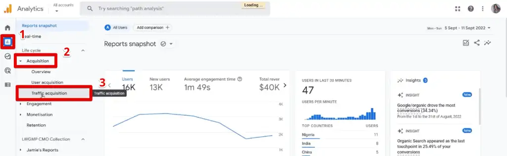 Accessing the traffic acquisition report