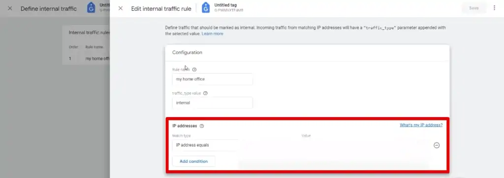 Adding the IP address to specify the internal traffic source