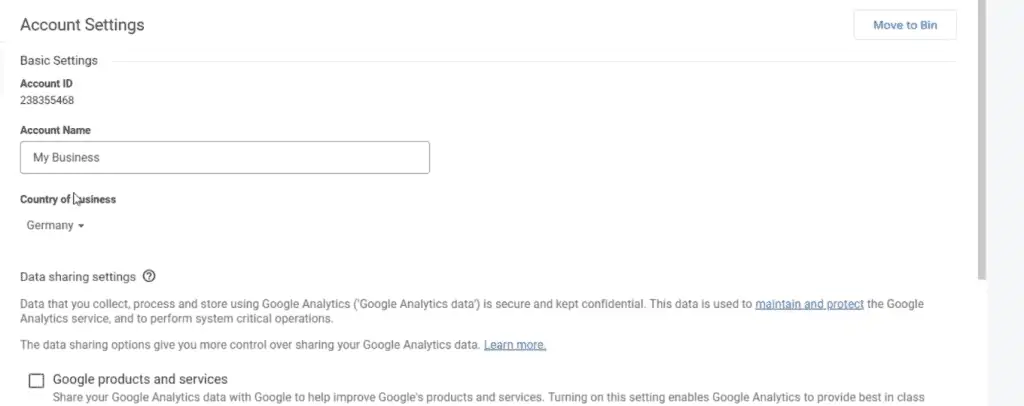 Basic and Data sharing settings in the account settings