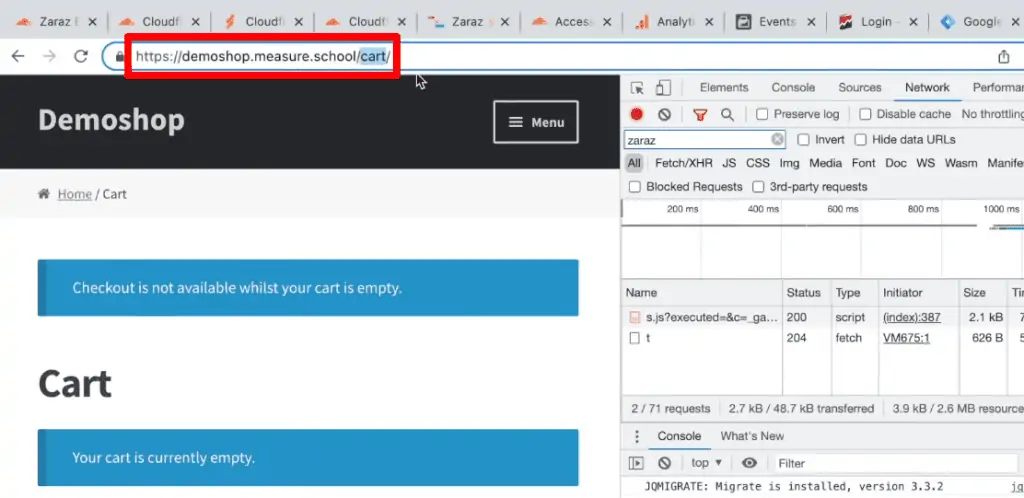Cart page on the demo website
