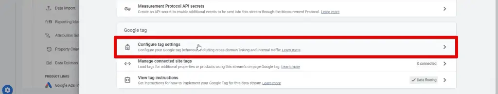 Configuring the data stream’s tag settings