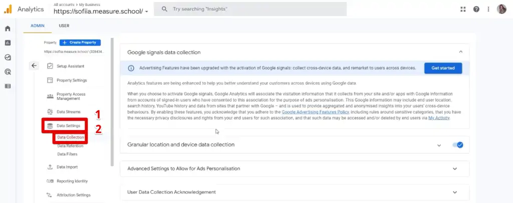 Data collection settings