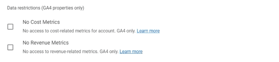 Data restrictions for the new user