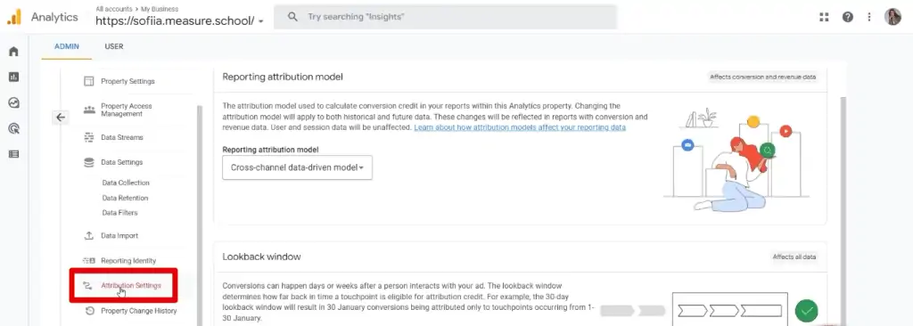 GA4 attribution settings