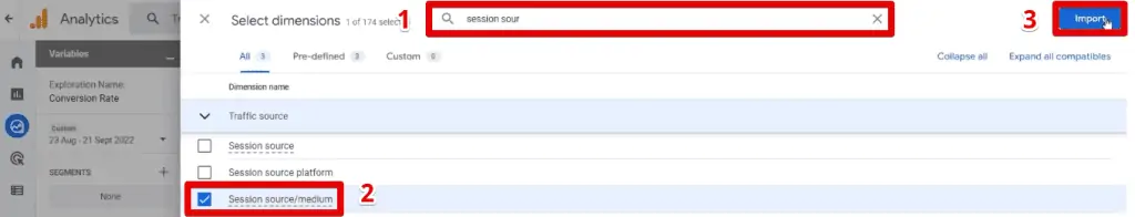 Importing the session source/medium dimension
