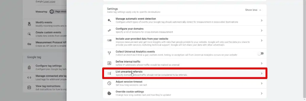 Listing unwanted referrals from the data stream