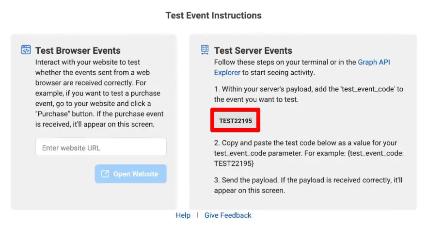 Meta Pixel test server event code
