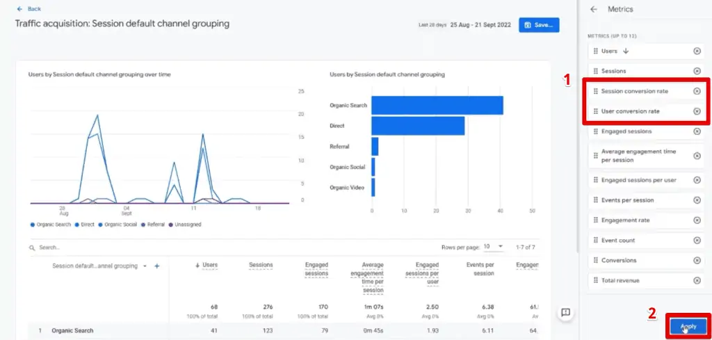 Rearranging the metrics list and applying the changes