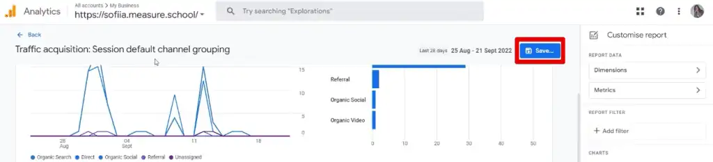 Saving the metrics shown in the traffic acquisition report