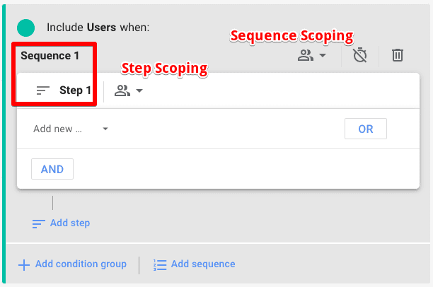 Screenshot of Sequence group showing step scope and sequence scope