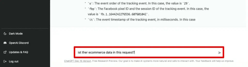 Asking if there is eCommerce data in the Facebook tracking request