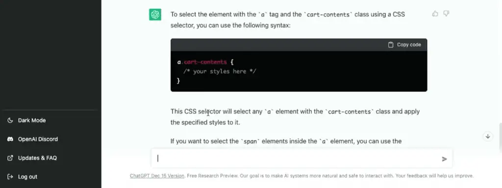 CSS selector for ‘a’ elements with ‘cart-contents’ class