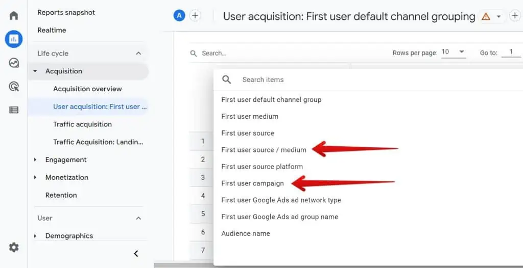 Changing dimensions to find Facebook ads in user acquisition