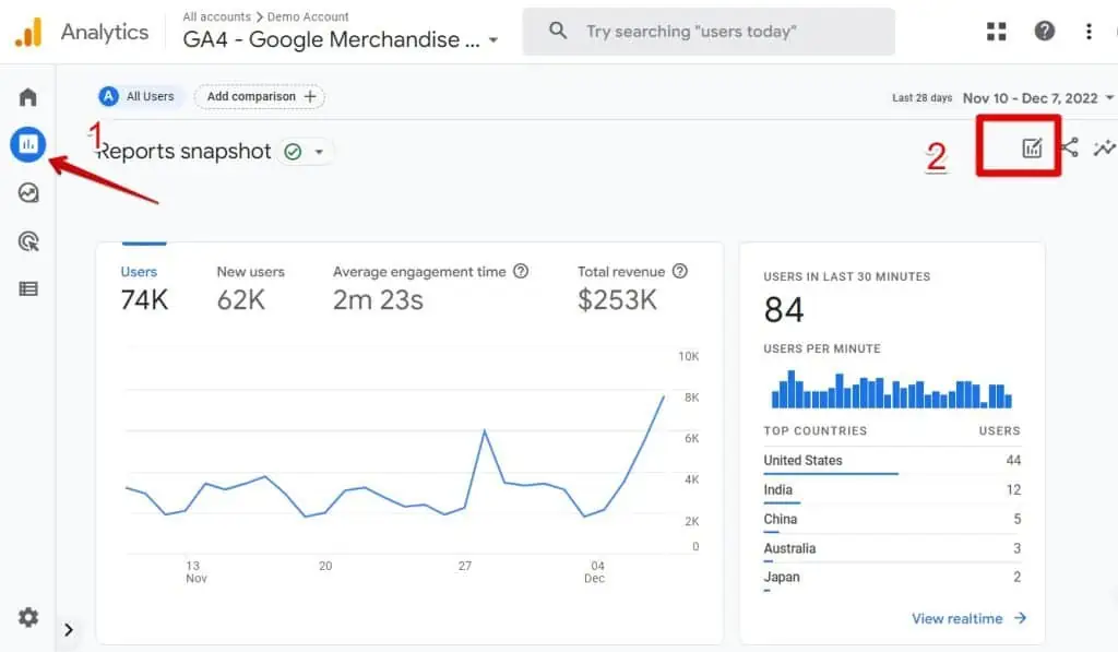 Clicking the edit comparison icon in GA4