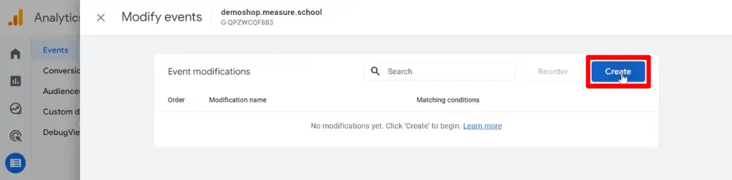 Creating an event modification in GA4