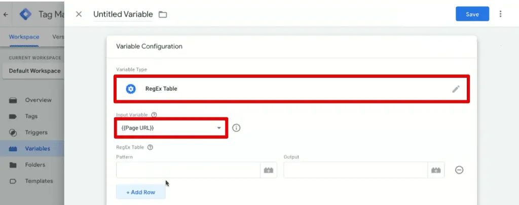 Creating the RegEx table variable