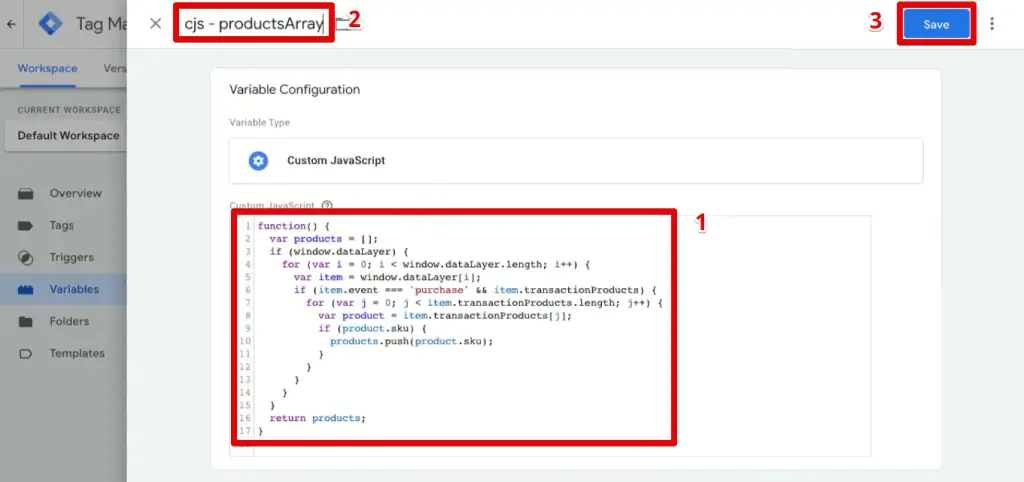 Creating the custom JavaScript variable