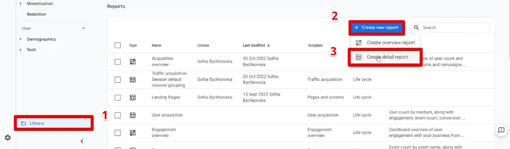 Customize your Google Analytics 4 reports by creating a new report