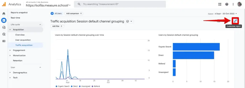 Customizing the traffic acquisition report