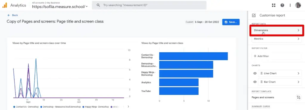 Editing the report dimensions