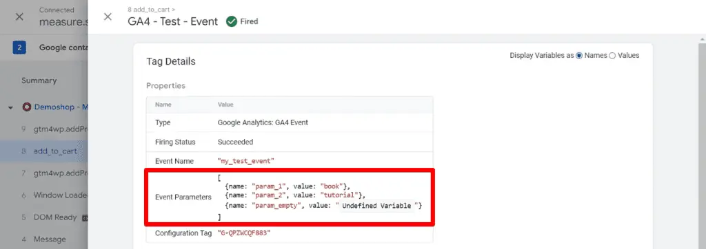 Effect of the GA4 event modification on the GA4 event tag