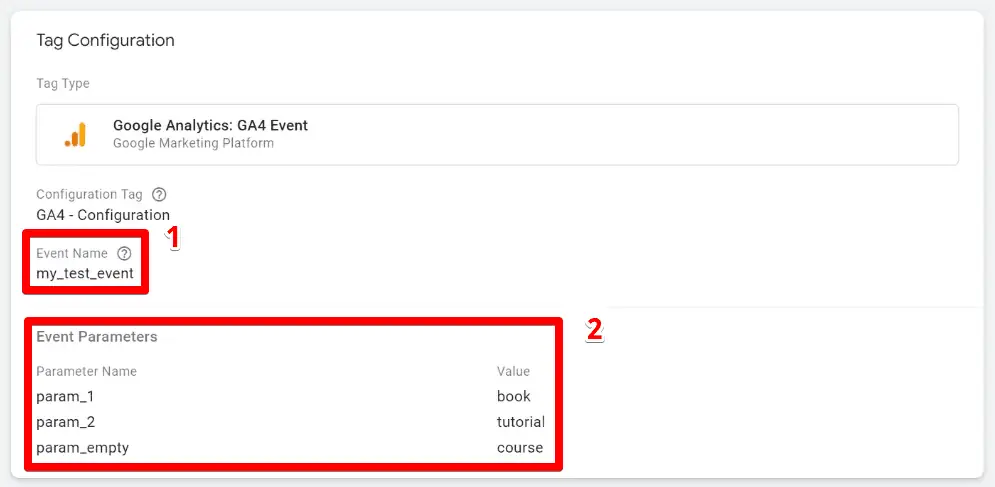 GA4 event parameters in the GA4 event tag configuration