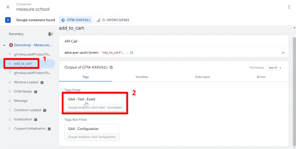 GA4 event tag successfully fired