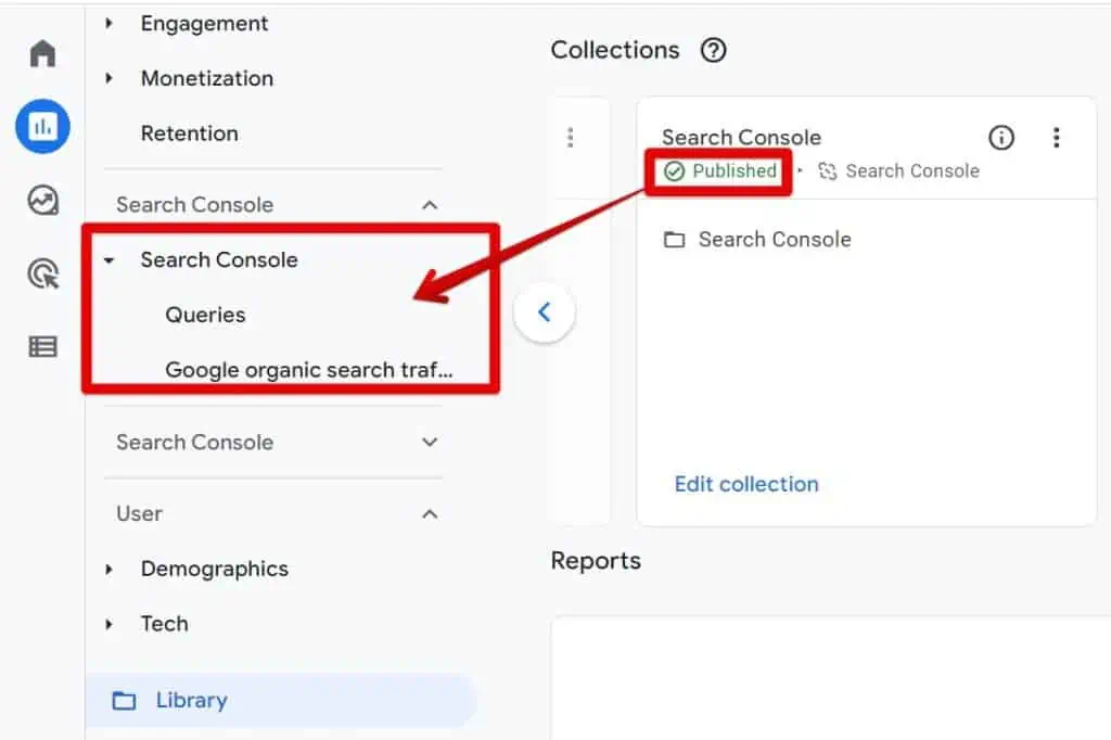 Google search console reports added to report navigation
