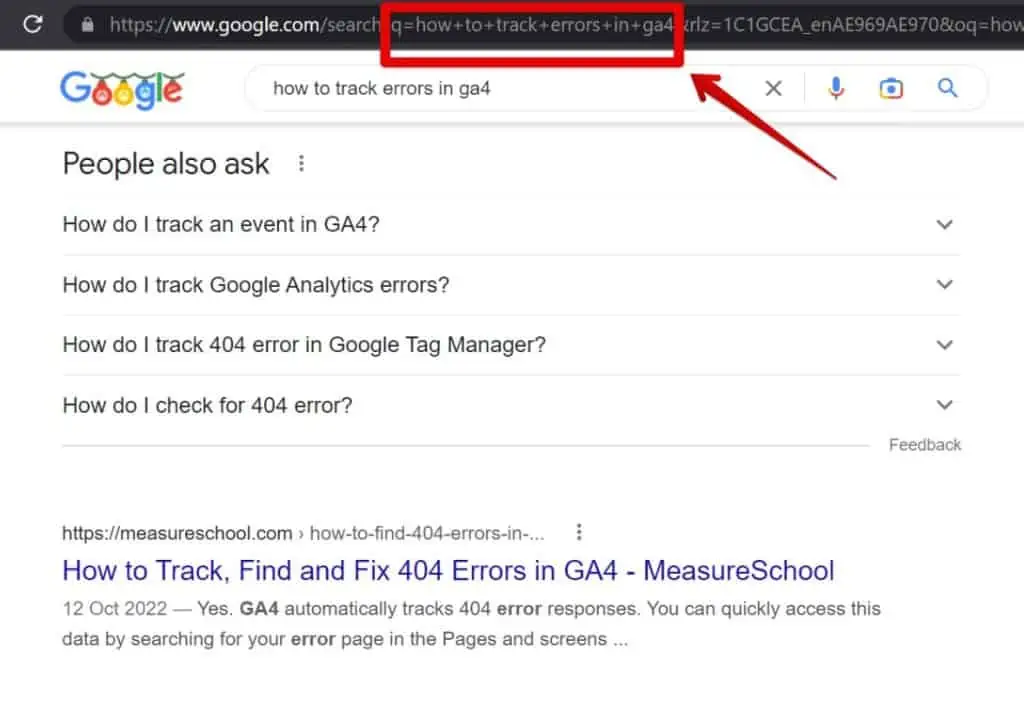 Google search results link