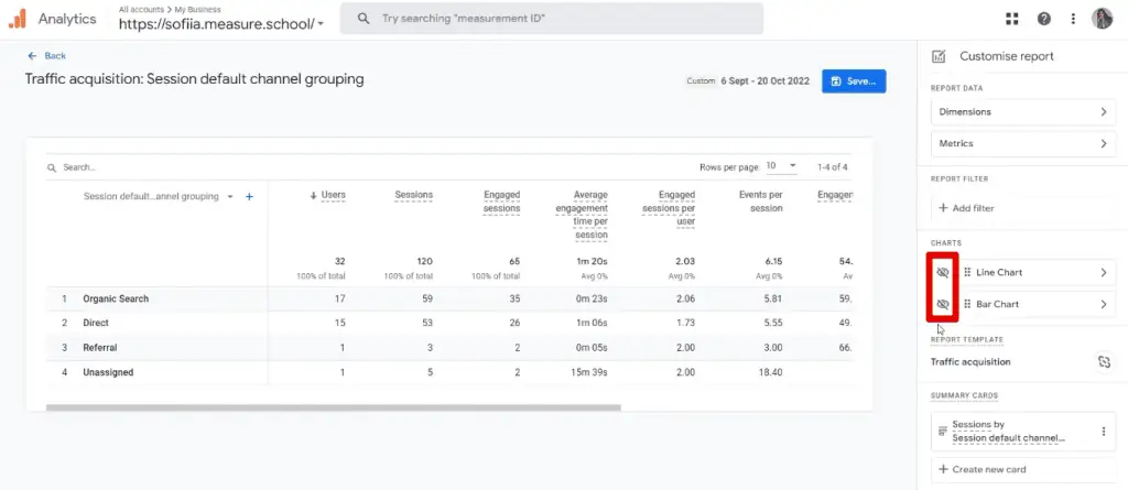 Hiding the visualization charts from the report