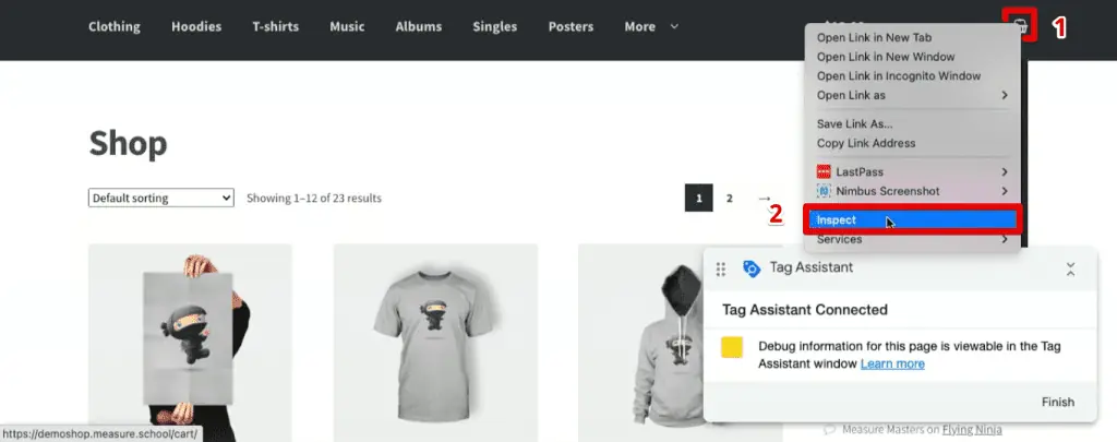 Inspecting the basket icon element