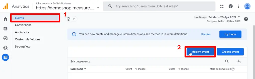 Modifying an event in GA4