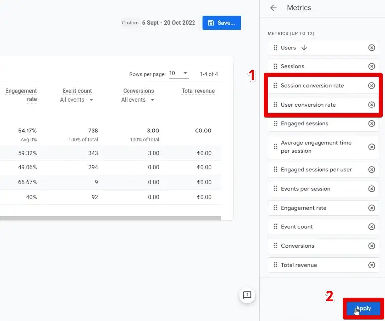 Rearranging the metrics on the report