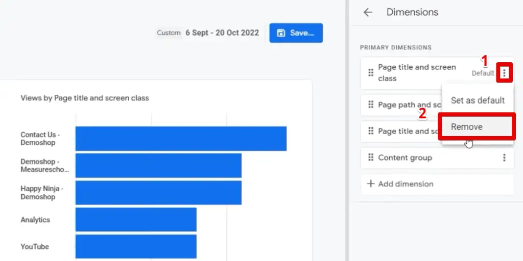 Removing the dimensions from the report