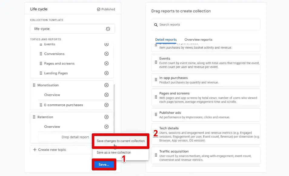 Saving changes made to the life cycle collection