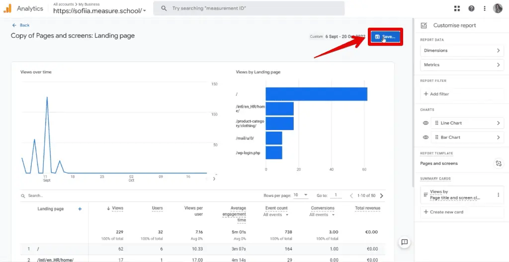 Saving the created report