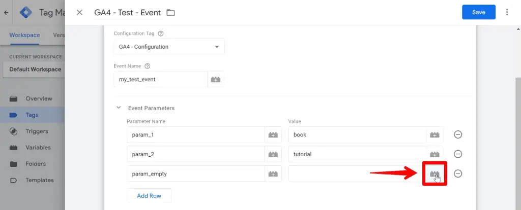 Selecting a variable for the event parameter value