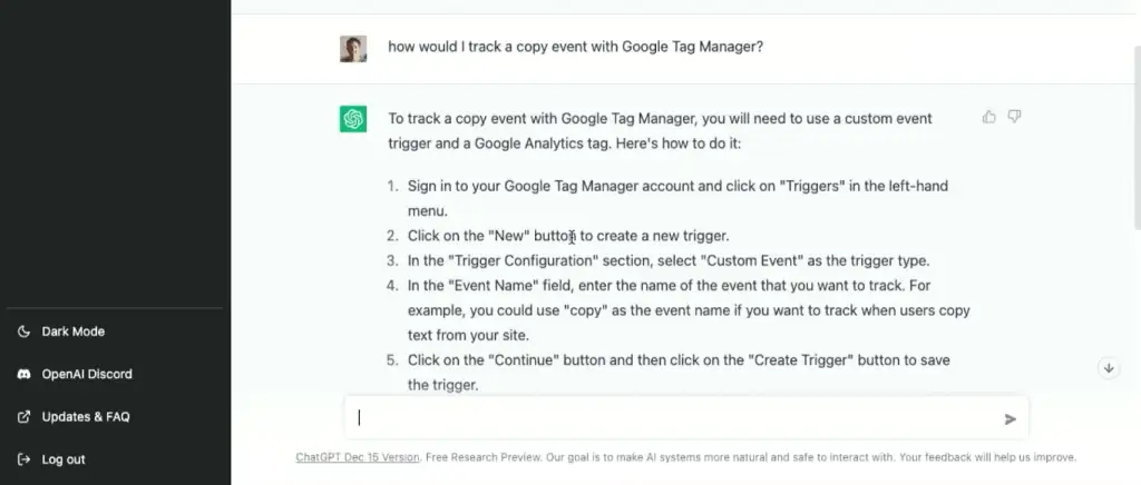 Steps for tracking a copy event with GTM according to ChatGPT