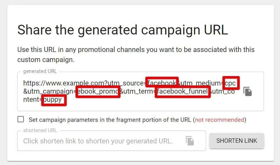 UTM shareable link example