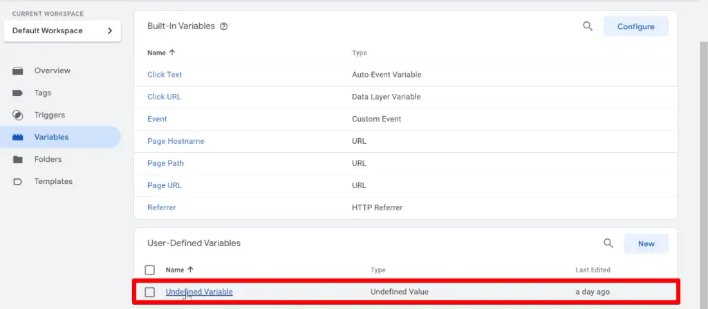 Undefined variable in Google Tag Manager
