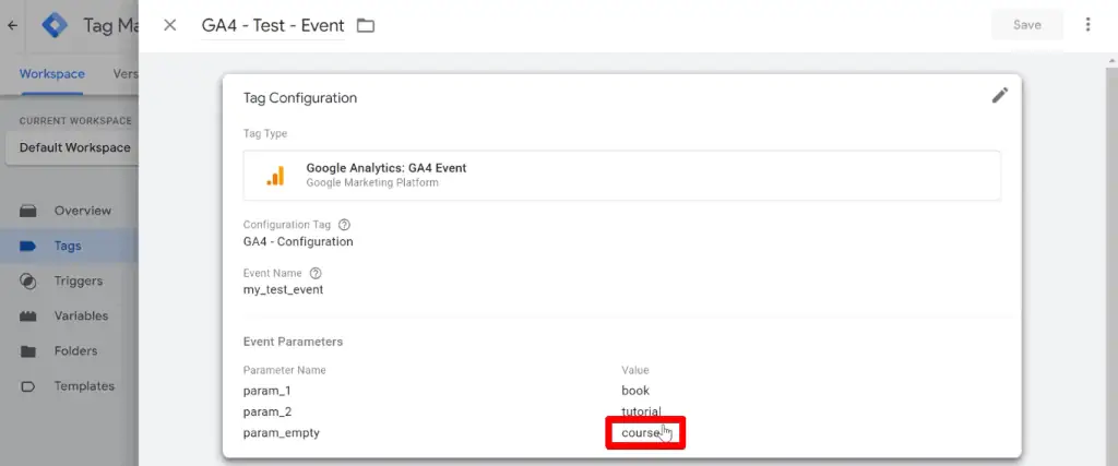 Value of the param_empty event parameter