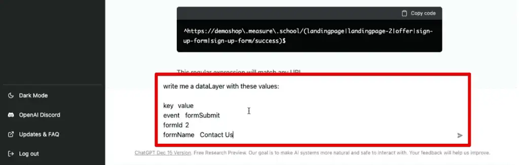 Writing a dataLayer with ChatGPT