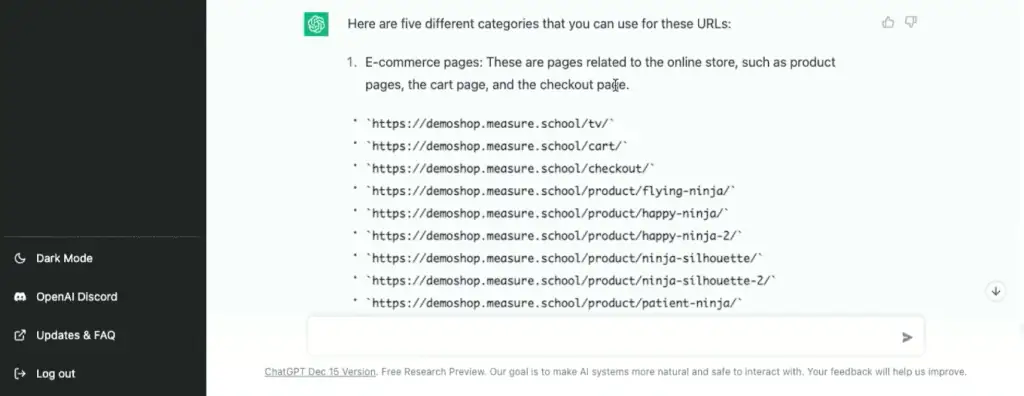 eCommerce pages category for the demo shop URLs