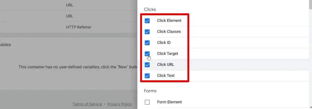 Activating all click-based variables