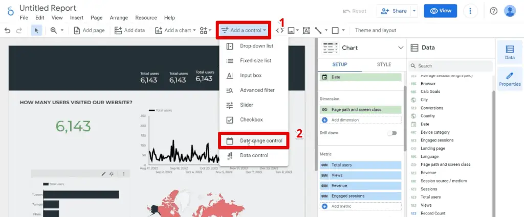 Adding a date range control to the dashboard