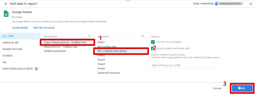 Adding your data from Google Sheets