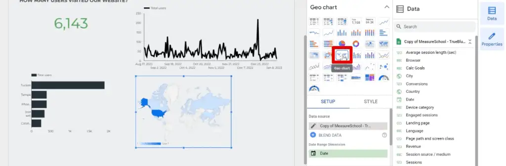 Changing the chart type from bar chart to geo chart